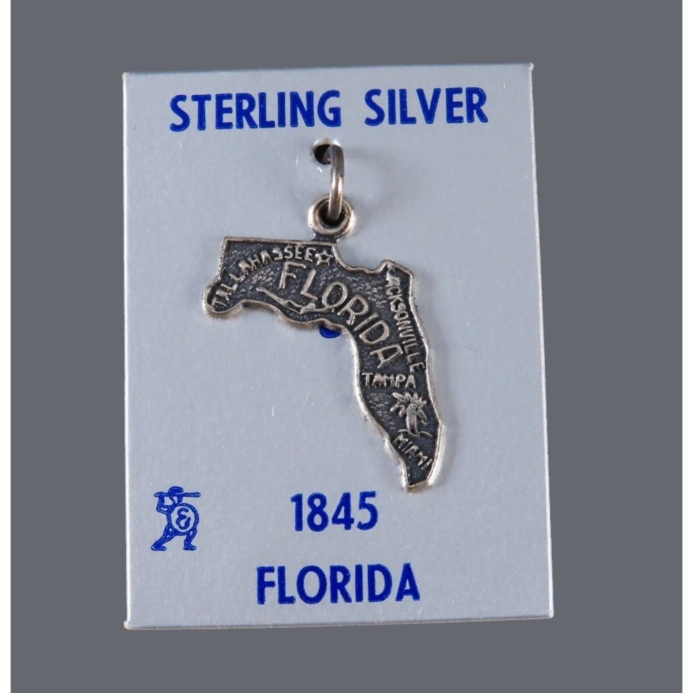 New/Card VINTAGE STERLING SILVER Bracelet Charm or Pendant Florida State Shape